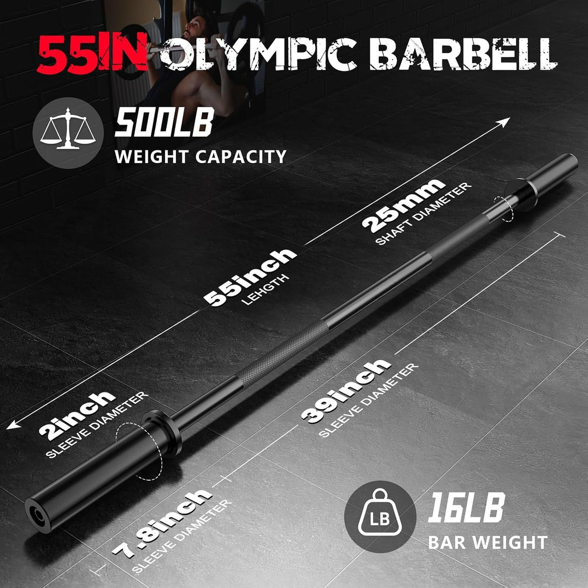 55" Straight Weight Lifting Bar