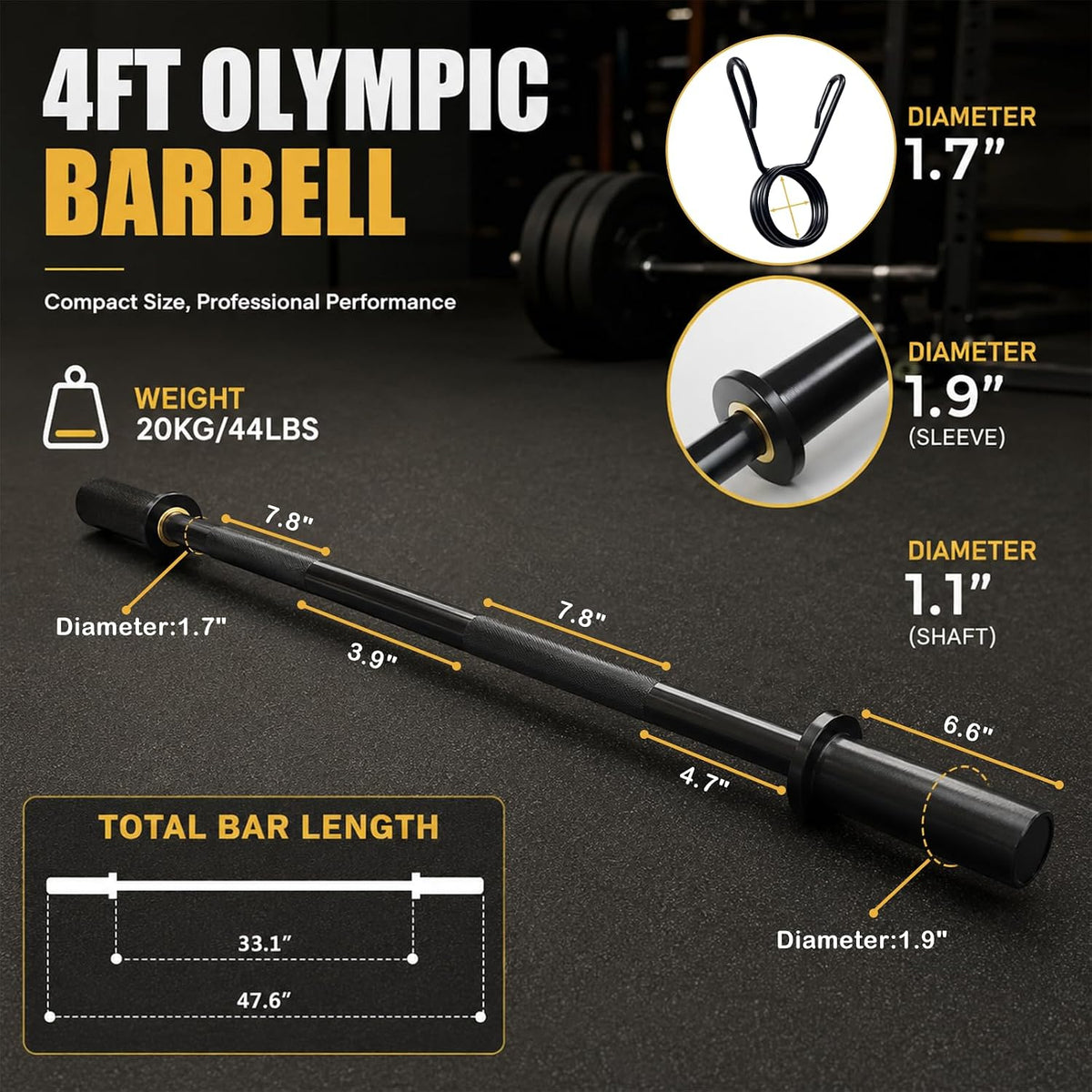 4/5/6FT Olympic Straight Weight Bar Black