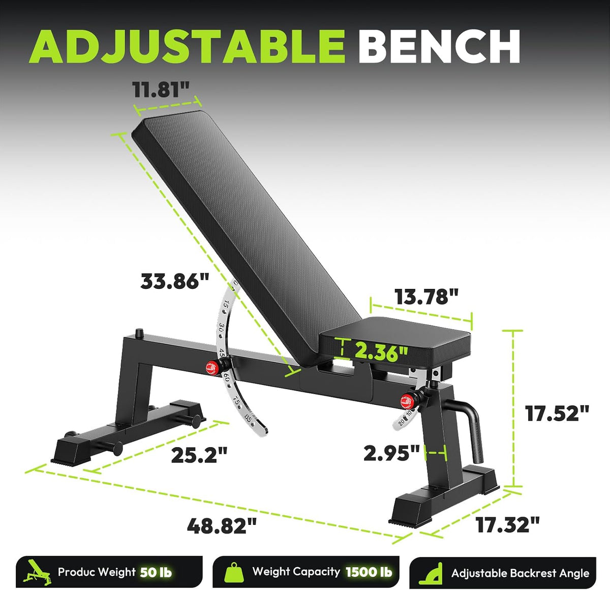 1500 LBS Adjustable Weight Bench
