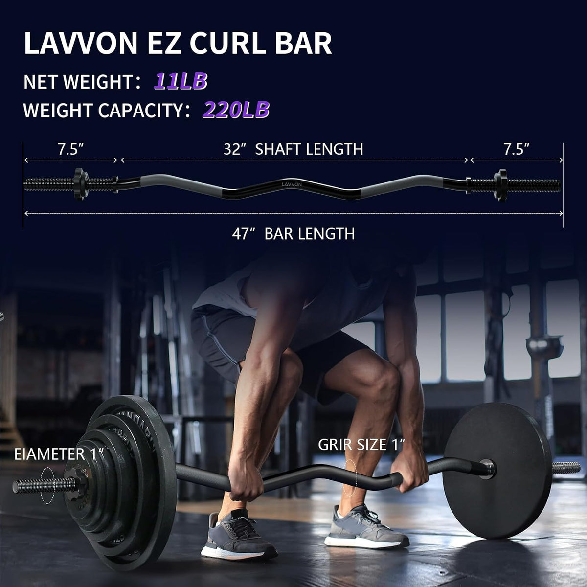47" EZ Curl Bar 1-inch Curling Bar